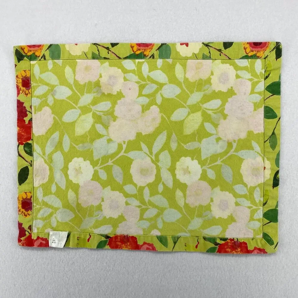 CRATE & BARREL Set of 6 Louise Placemats Floral Heavy Woven Cotton Green 14